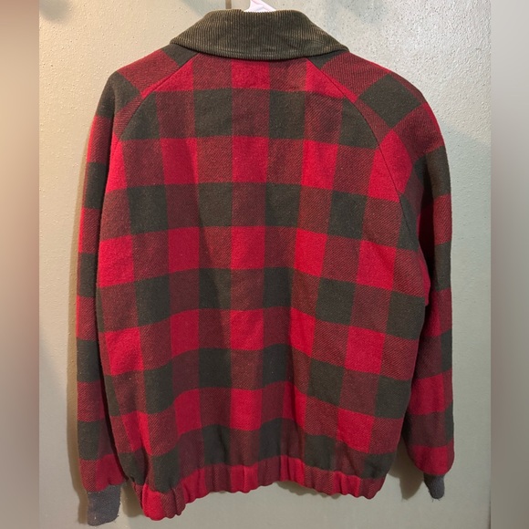 Pendleton Knockabout Red Green Plaid Wool Zip Up Corduroy Collar Jacket M - Picture 3 of 3